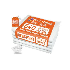 White bulk packing paper sheets for moving—27" x 17"  640 sheets